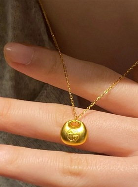 金色小胖福项链女经典款可爱轻奢小众高级感简约钛钢不掉色锁骨链
