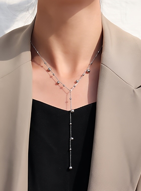 秋冬Y字流苏满天星项链小众设计高级感小金珠多个吊坠长款毛衣链