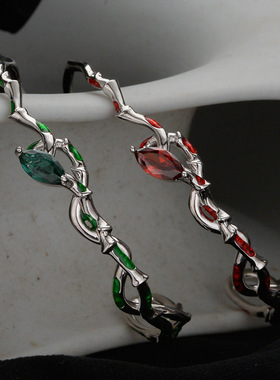 ears小众设计师款S925纯银斯莱特林蛇手镯女可调节竹节彩蛇手环