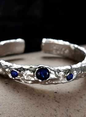 ears韩版小众个性S925纯银戒指纹理微镶锆石指环女ins风食指戒饰