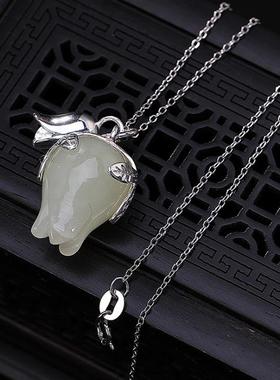 民族风花苞简约白玉锁骨链高级玉兰花复古项链铃兰花吊坠女款挂坠