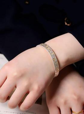 平安喜乐吉言银手镯彷999足银女生光面甜美手环国风气质送礼物