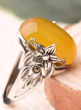 天然黄玉髓戒指霸气13mmx18mm戒面女款大气玉戒指玉指环珠宝玉石