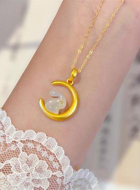 抖音同款和田玉兔项链女士高级感时尚气质生肖红兔子吊坠锁骨链女