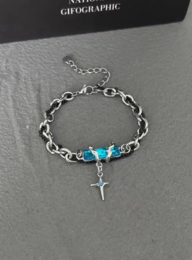 星体缠绕黑钻手链男钛钢