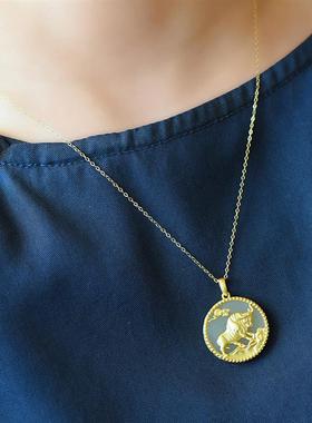 民族风天然和田玉生肖牛金牛吊坠金镶玉项链女纯银玉石玉坠送妈妈