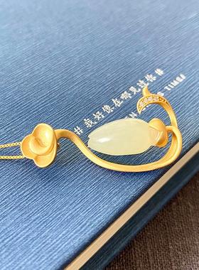 天然新疆和田玉白玉兰花吊坠 羊脂玉挂件毛衣链 和田碧玉莲花项链