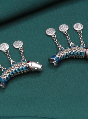 s925纯银弯管小鱼民族风镂空锁骨链吊坠女士复古小众百搭个性项链