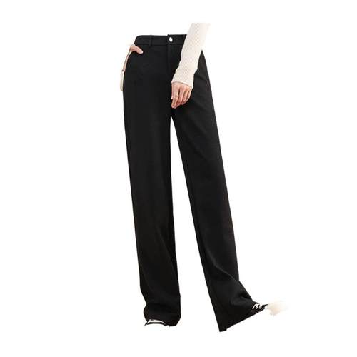 秋冬加绒女裤窄版阔腿裤女新款裤子黑色西装裤小个子加厚直筒裤女 - 图3