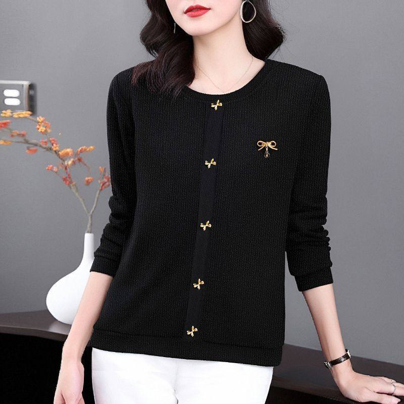 春季新款时尚洋气黑色长袖t恤女小香风上衣大码宽松内搭打底衫,淘宝优惠券,粉丝福利购,淘宝优惠卷