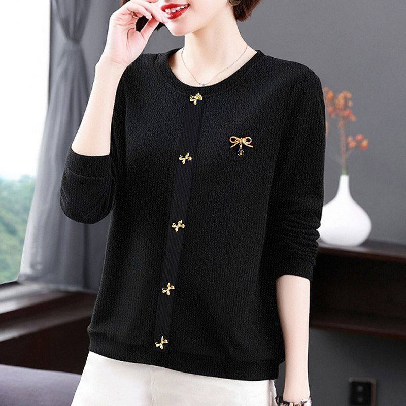 春季新款时尚洋气黑色长袖t恤女小香风上衣大码宽松内搭打底衫,淘宝优惠券,粉丝福利购,淘宝优惠卷