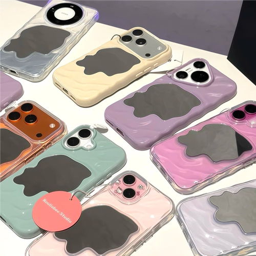 适用iPhone18/16promax波浪镜子高级感手机壳苹果18pro新款15/14plus网红华为pura80/70小众mate70/60保护套 - 图0