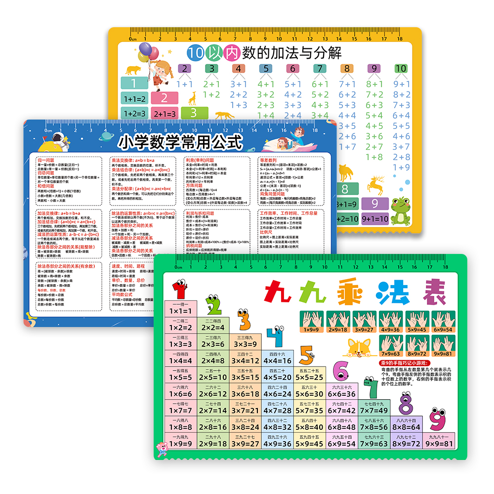 儿童学习卡知识卡便携乘法口诀表六合一小学生九九乘除法口诀卡直尺角度尺老师奖品激励学习益智学习用品