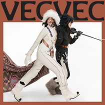 VECVEC Single Board Ski Suit Womens Suit Thickened Warm Windproof Waterproof Outdoor Ski Dress Back With Pants Double Board