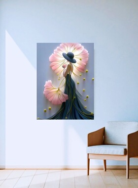【美好生活】鱼尾裙卧室玄关壁画奶油软糯风卧室少女墙贴画装饰画