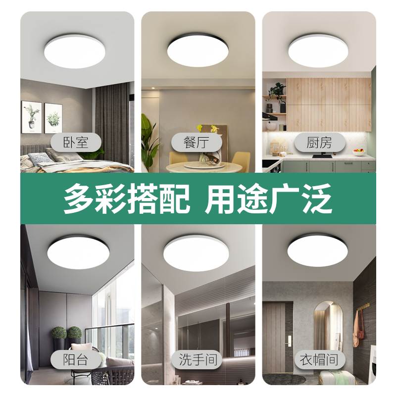 led三防吸顶灯超薄全光谱圆形卫生间浴室阳台卧室厨卫灯过道走廊 - 图0