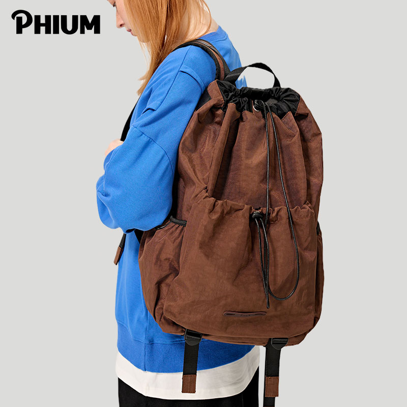 PHIUM® 美拉德双肩包女大容量旅行包抽绳包包潮背包男登山包书包