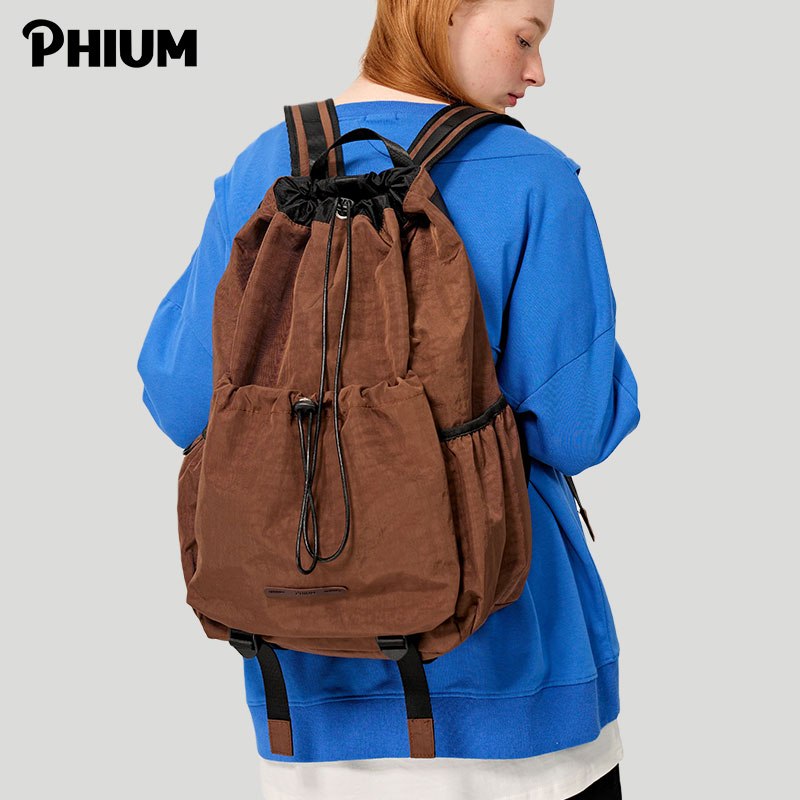 PHIUM® 美拉德双肩包女大容量旅行包抽绳包包潮背包男登山包书包