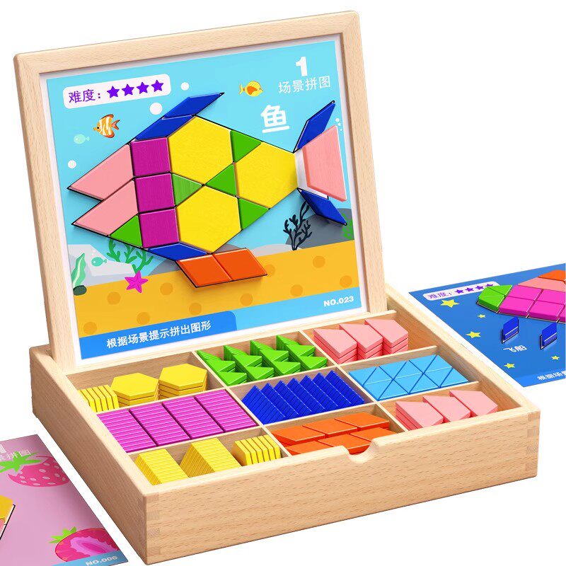 日本进口磁力拼图七巧板几何磁性积木宝宝幼儿园益智力儿童玩具