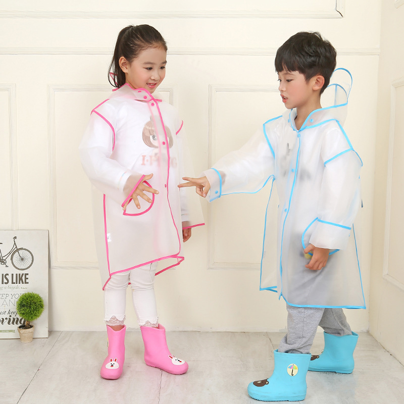 供货儿童学生EVA透明雨衣加厚创意雨披可印-图1