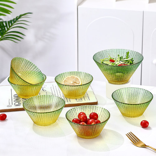 玻璃斗笠碗6只装高级日式家用大号拉面泡面汤碗4.5英寸渐变餐具 - 图2