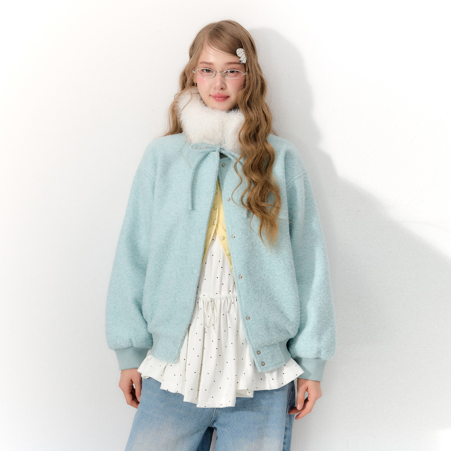 GUUKAHERO毛呢毛领围脖棒球服外套女 新款多巴胺保暖蝴蝶夹克棉服,淘宝优惠券,粉丝福利购,淘宝优惠卷