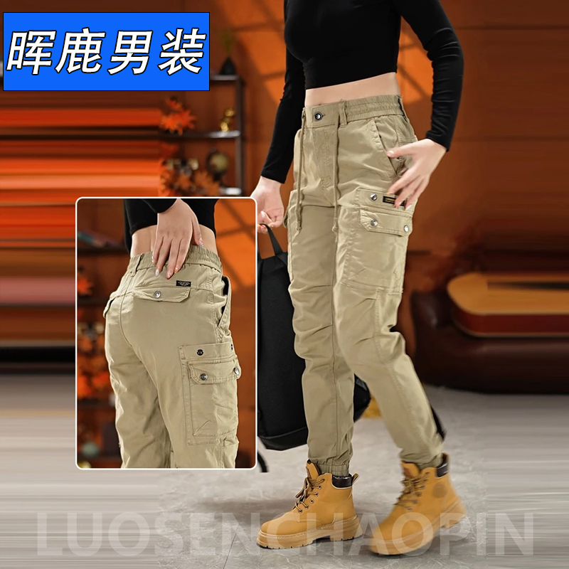 秋冬加绒工装裤男士春秋新款休闲裤秋季帅气机车裤束脚战术男裤子 - 图2