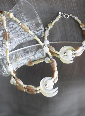 原创【逐月】手作项链天然石白蝶贝气质小众氛围感百搭项链手链