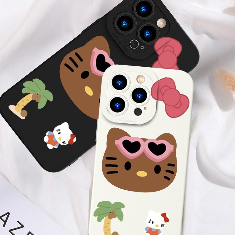 苹果15helloKitty手机壳hello黑皮iPhone14可爱13promax卡通kitty猫12周边11哈喽kt猫8plus适用i7凯蒂x女xr套 - 图1