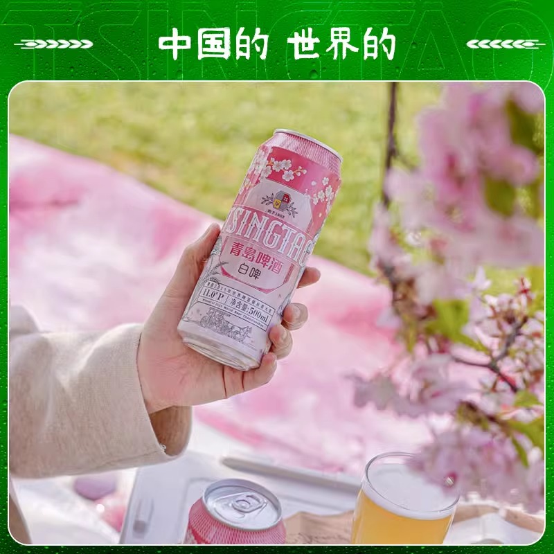 【2月青岛产】青岛啤酒全麦白啤11度樱花版500ml*12听罐装女生酒