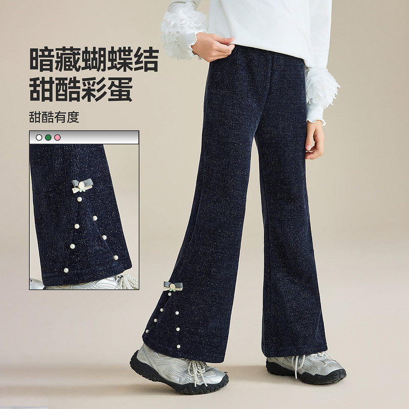 ASKjunior童装儿童裤子2025秋季新款女童炫彩灯芯绒弹力微喇长裤 - 图2