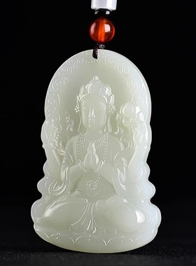 天然和田玉观音吊坠男士本命年