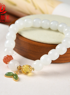 华珊丽美和田碧玉白玉老型手串上手舒适温润细腻多宝搭配优雅显气