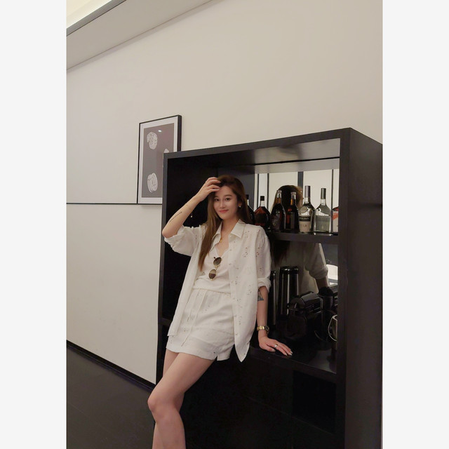 Zhu Xixi Monet Garden 26 Spring and Summer Jacquard Slim Casual Loose Shirt Suit