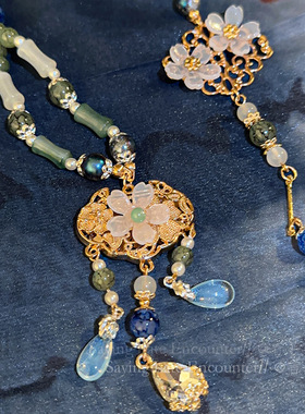 国风压襟汉服长款项链新中式古风背云流苏璎珞明制马面裙旗袍配饰