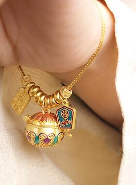 可打开古法金珐琅彩南瓜香囊球手链女嘎乌盒复古中国风手串手饰品