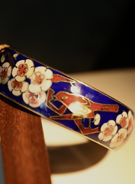 回流收藏级别创汇时期蓝地景泰蓝喜上眉梢卡扣手镯开口手镯