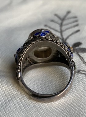 中国风复古戒指银花丝戒指创汇时期老北京925银花丝镶嵌戒指