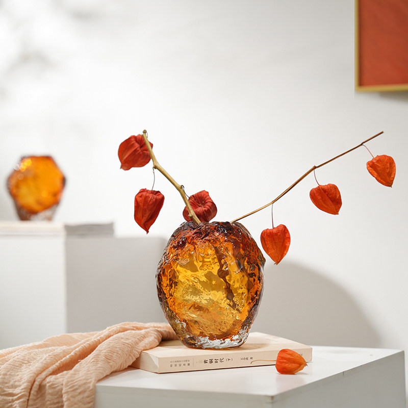 玻璃琥珀色花瓶轻奢艺术摆件客厅茶几电视柜可水培插花花器装饰品,淘宝优惠券,粉丝福利购,淘宝优惠卷