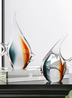 招财鱼玻璃摆件抽象热带鱼