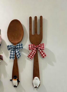 实木定制超大勺叉壁饰免打孔道具