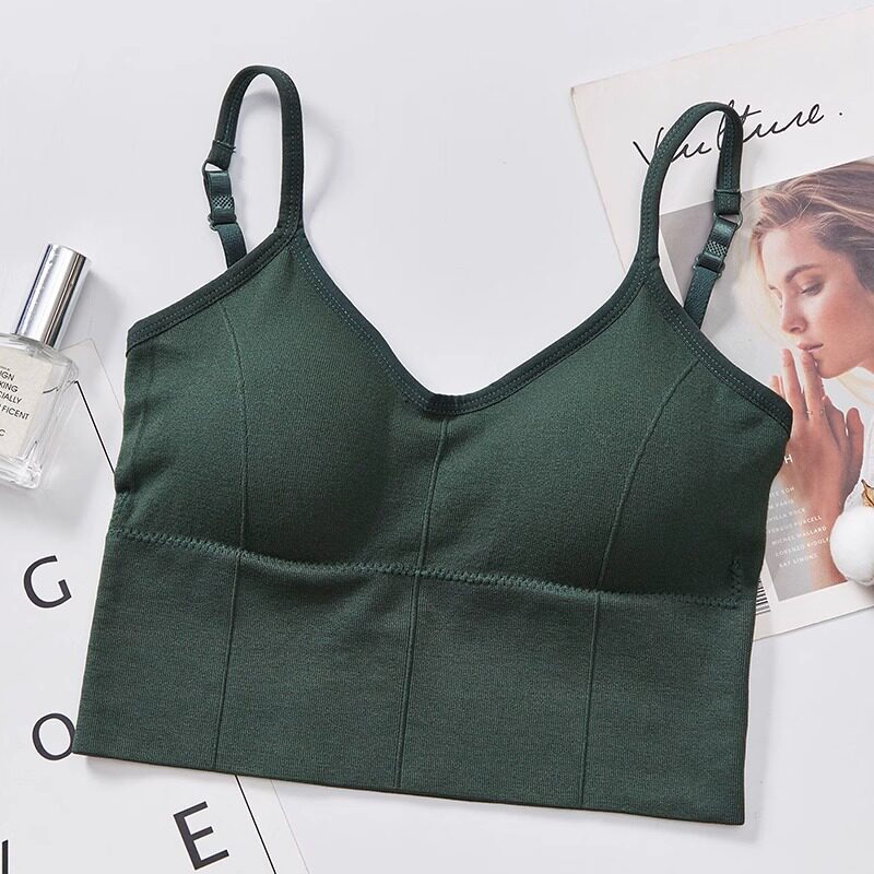 【内衣】夏季透气吊带纯色背心女内搭带胸垫打底内衣