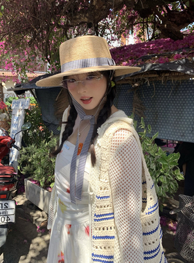ROUIIEFAO草帽飘带装饰法式风