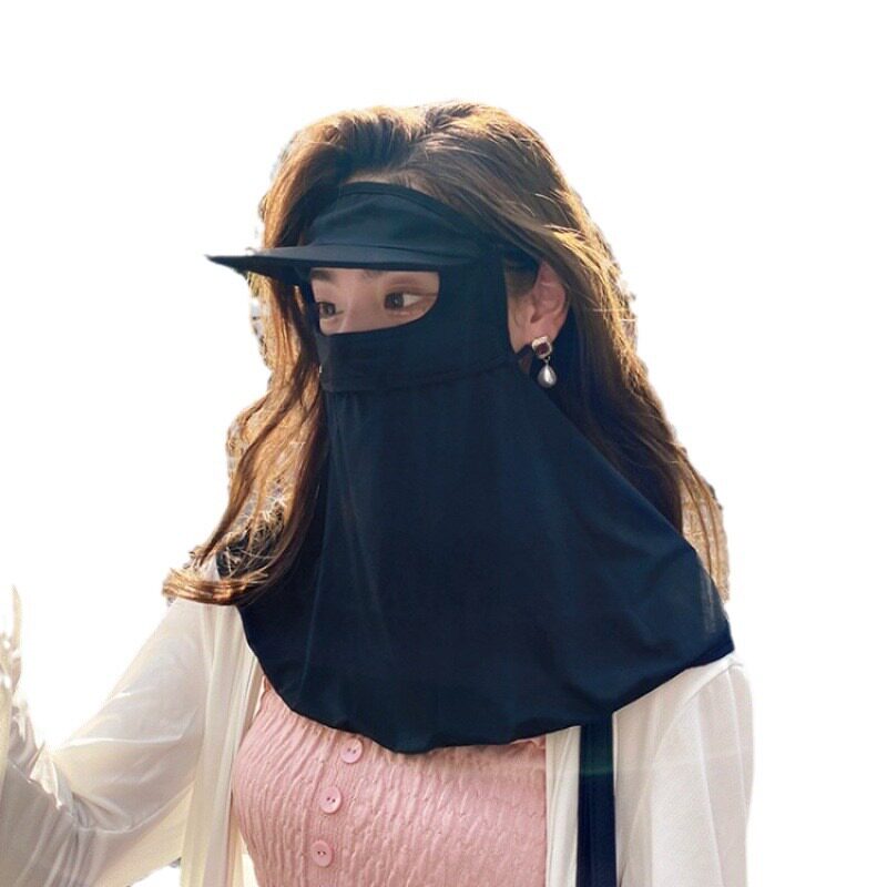 防晒面罩全脸护颈一体帽檐长款基尼防紫外线骑车冰丝口罩夏季透气