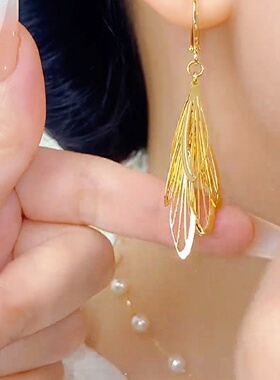 金色流苏耳环女轻奢时尚简约百搭高级感镂空耳扣气质小众精致耳饰