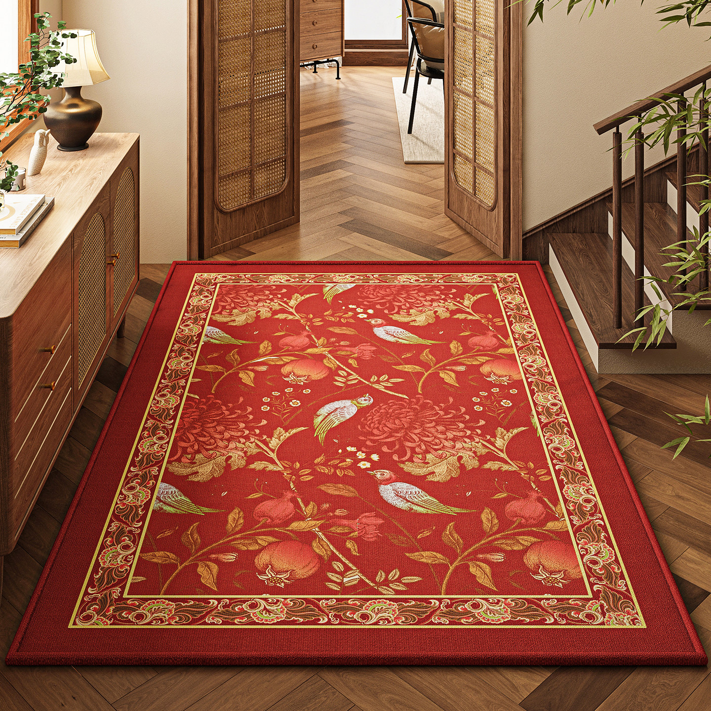 入户门地垫新中式高端古典富贵花朵玄关地毯家用耐脏门口进门垫子,淘宝优惠券,粉丝福利购,淘宝优惠卷