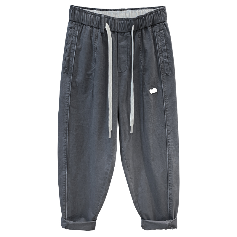 精梳纯棉水洗复古灰色潮牌休闲裤男士春秋日系宽松直筒工装长裤子 - 图3