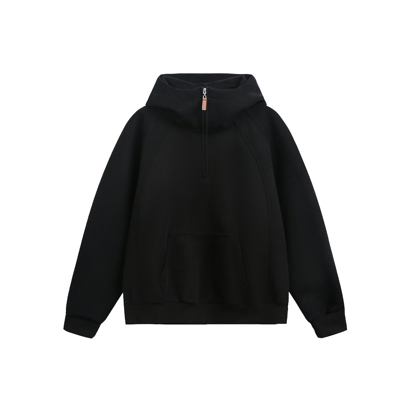 OFF-UP 重磅半拉链连帽卫衣情侣款立体裁剪拼接纯色休闲上衣 - 图3