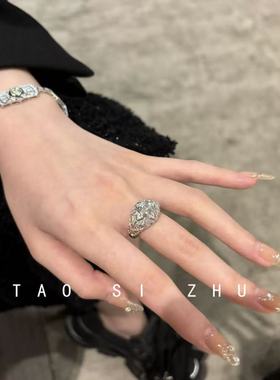 古法金繁花蝴蝶戒指女小众轻奢高