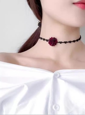 日韩简约黑色蕾丝项圈女颈带锁骨